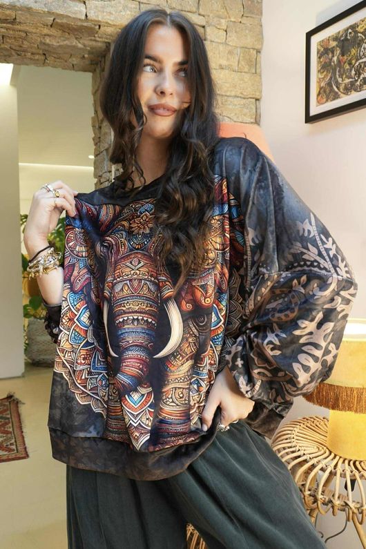 Lomi Mandala Stretch Velour Sweatshirt Charcoal /41 **